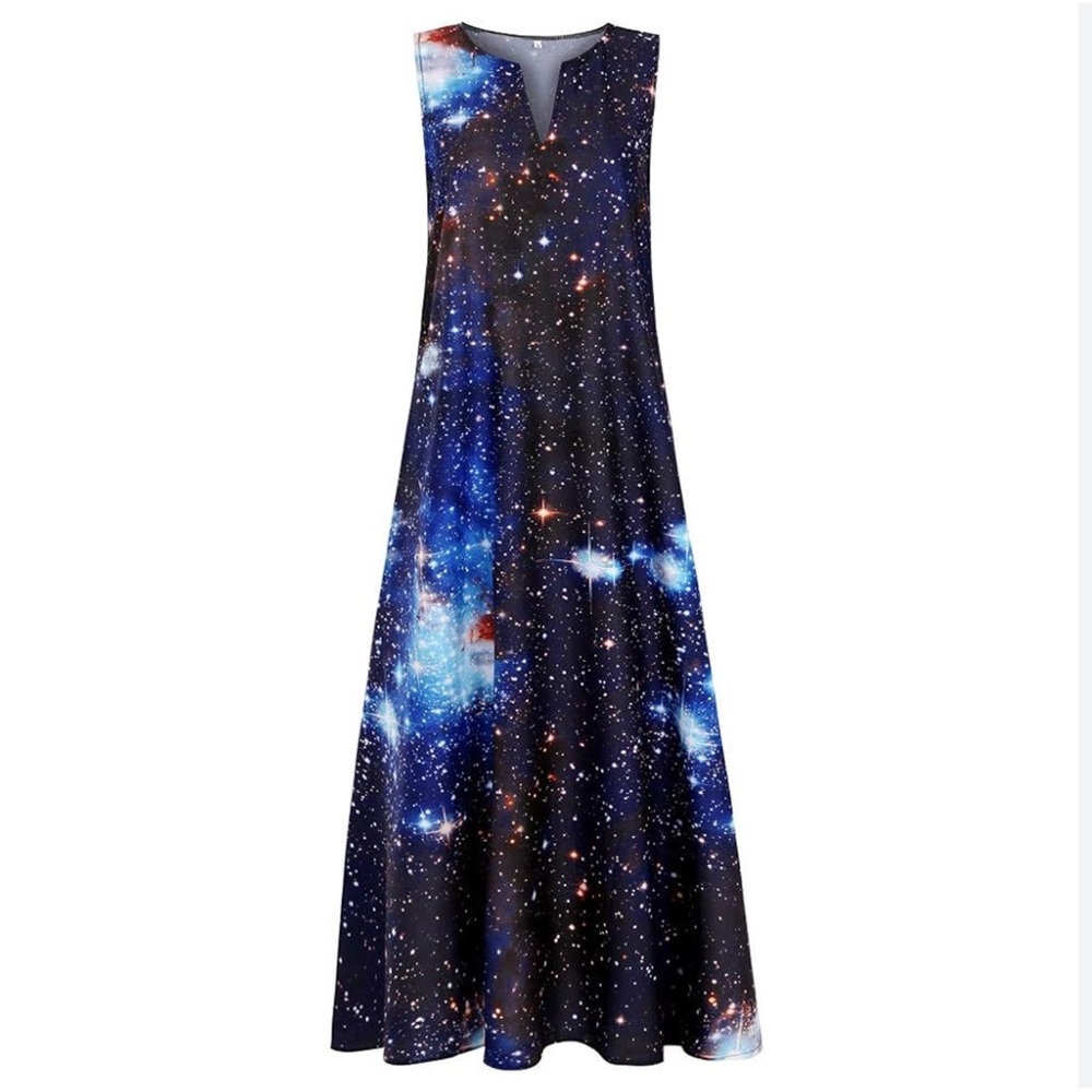 Unbranded maxi galaxy pattern sleeveless dress notched v neck Woman’s XXL - Picture 13 of 16